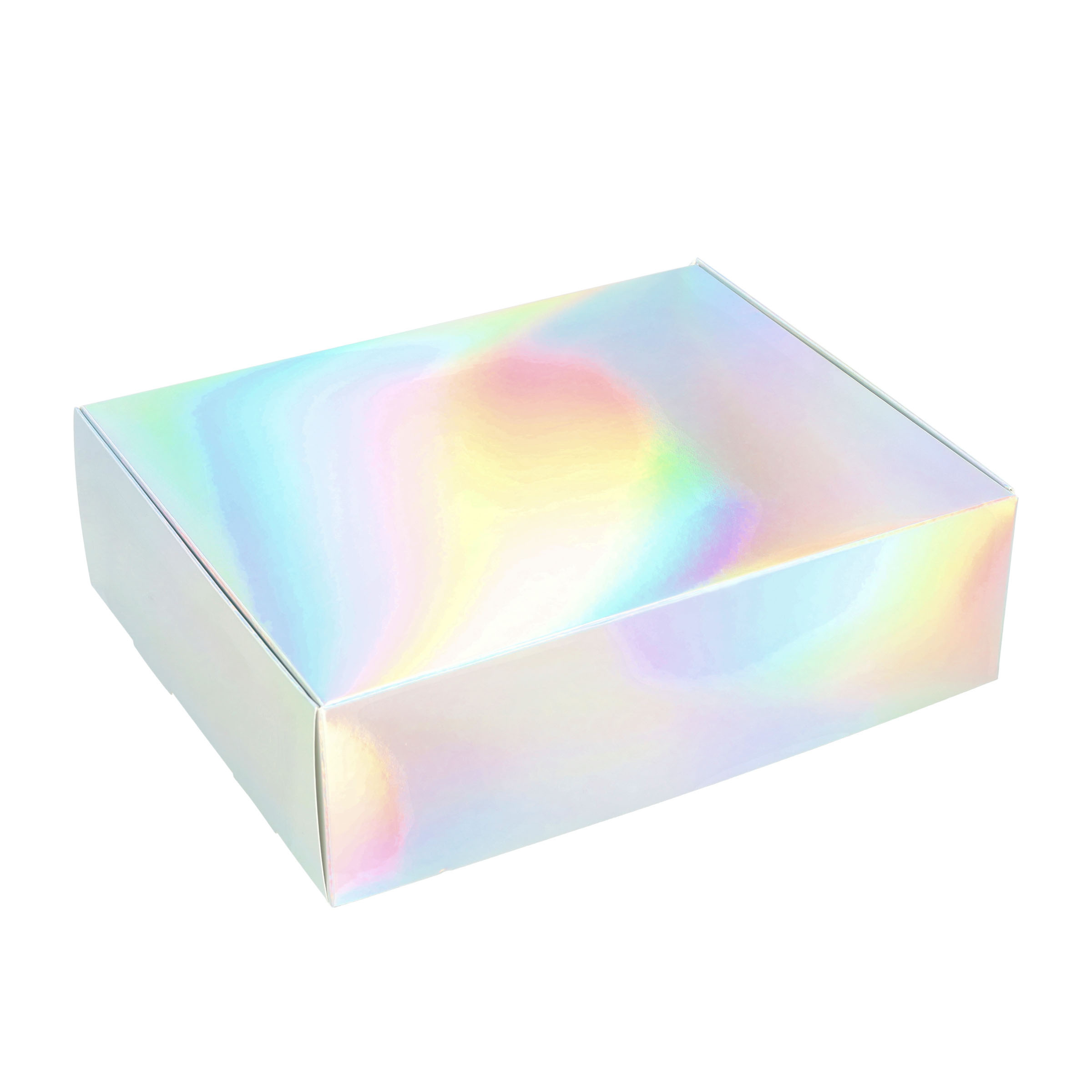 (10er Set) 22x17.5cm Regenbogen Geschenk Schachtel Faltbare Gift Box Verpackung mit Deckel - Irisierend