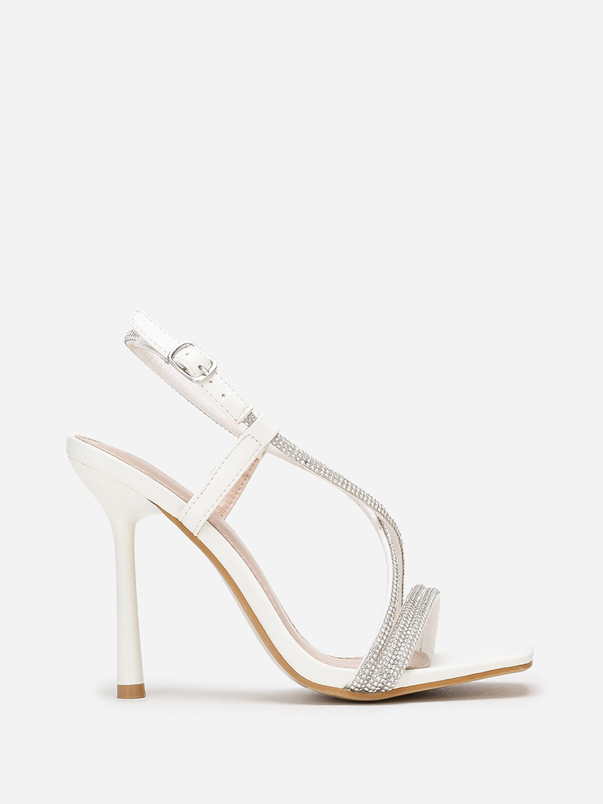 Sandales à talon fin et brides en strass- Blanc
