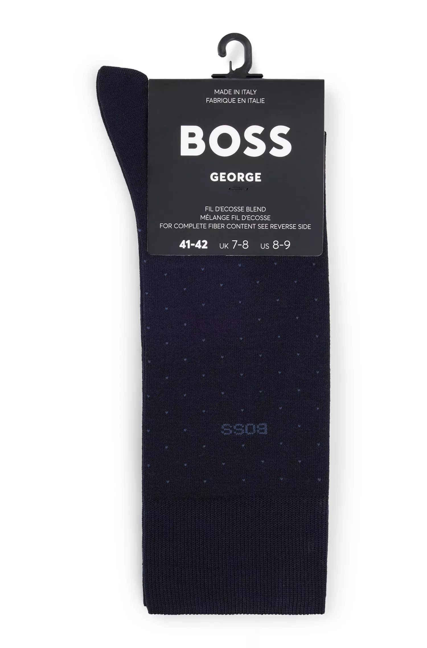 Meias BOSS pretas de comprimento regular em mistura de algodão mercerizado.