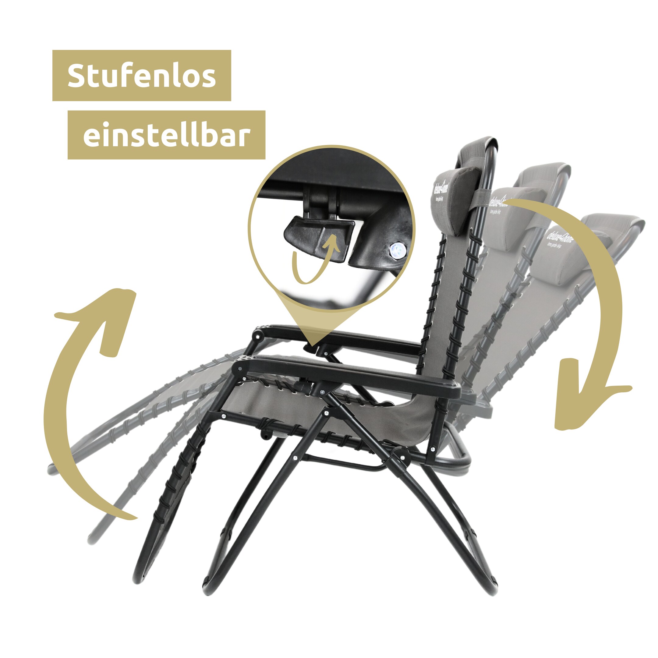 deluxe4home® Liegestühle mit Klapptisch faltbar mit gepolsterter Kopflehne