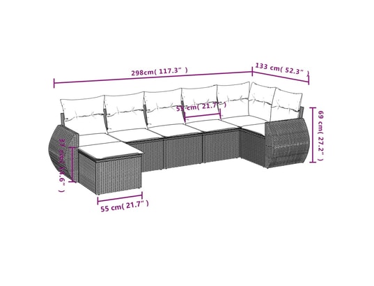 VIDAXL - Canapé Salon de jardin 7 pcs avec coussins noir résine tressée