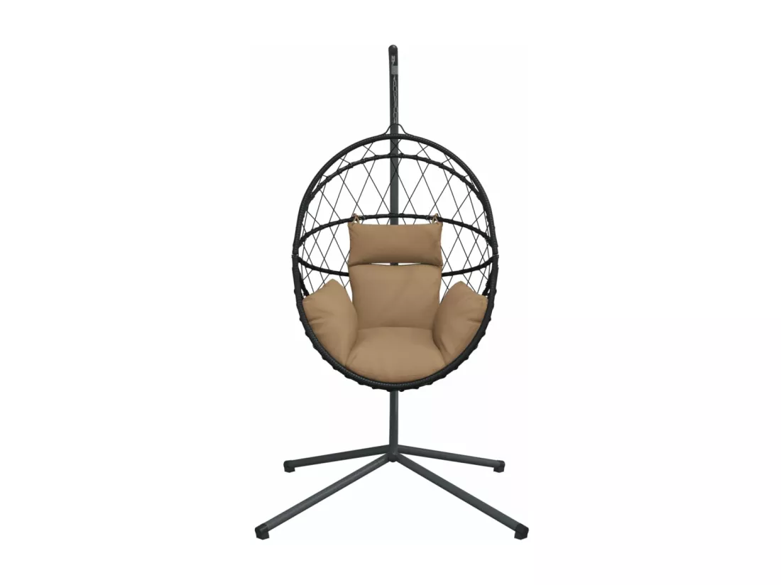Chaise suspendue en forme d'œuf et support taupe rotin et acier