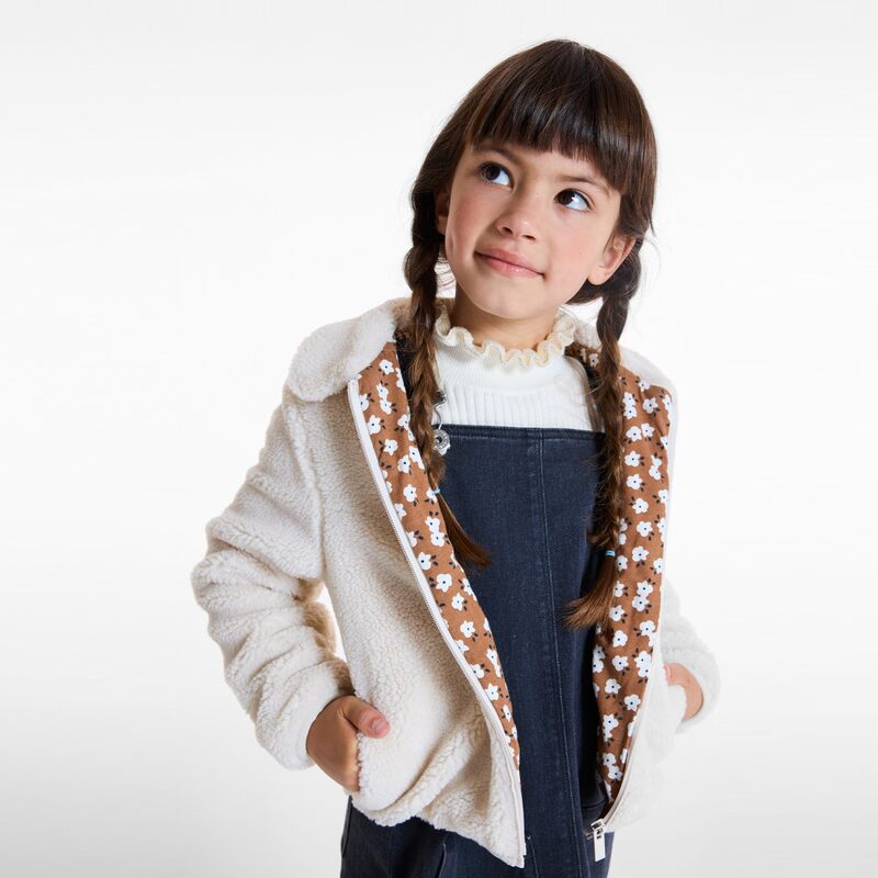 Blouson en fausse fourrure unie blanc fille