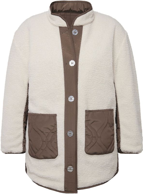 Ulla Popken - Omkeerbaar Damesjack - Mosgroen - Nep Shearling Bontjas