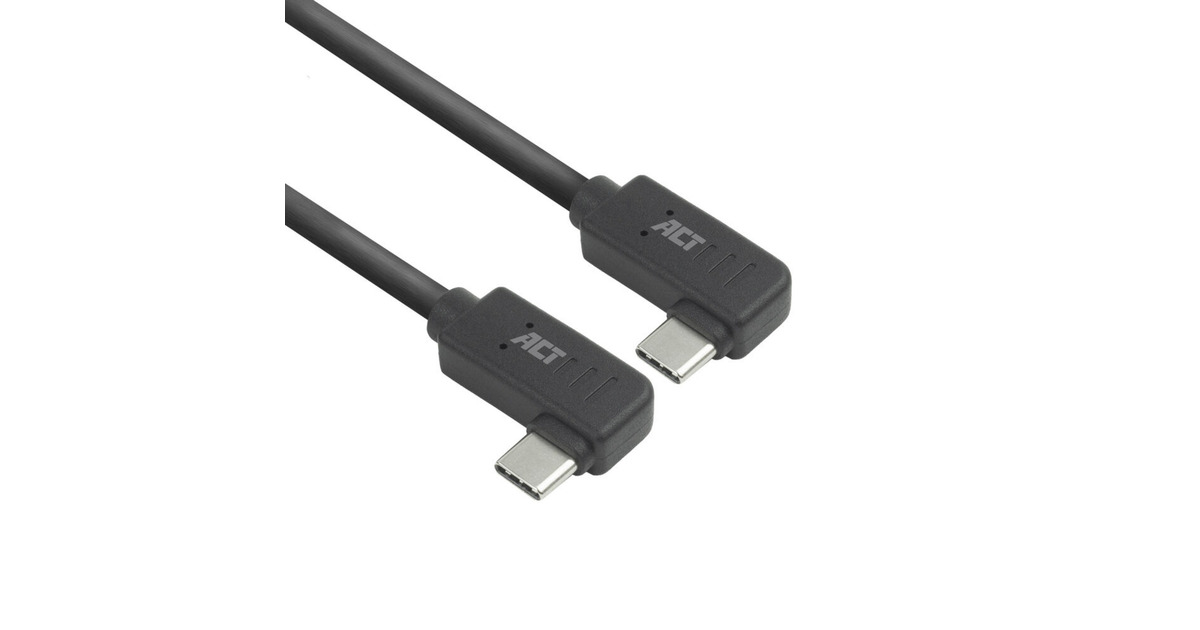 ACT ConnectivityUSB 3.2 USB-C (links/rechts haaks) naar USB-C (links/rechts haaks) kabel  (Zwart, 10 Gbit/s, 60W, 2 meter)
