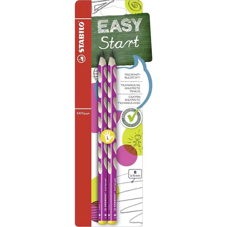 Ergonomischer Dreikant-Bleistift für Linkshänder - STABILO EASYgraph in pink - 2er Pack - Härtegrad B