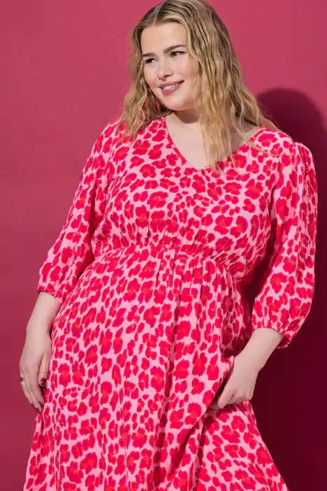 Midikleid, A-Line, Color-Leo, Puffärmel, rosa