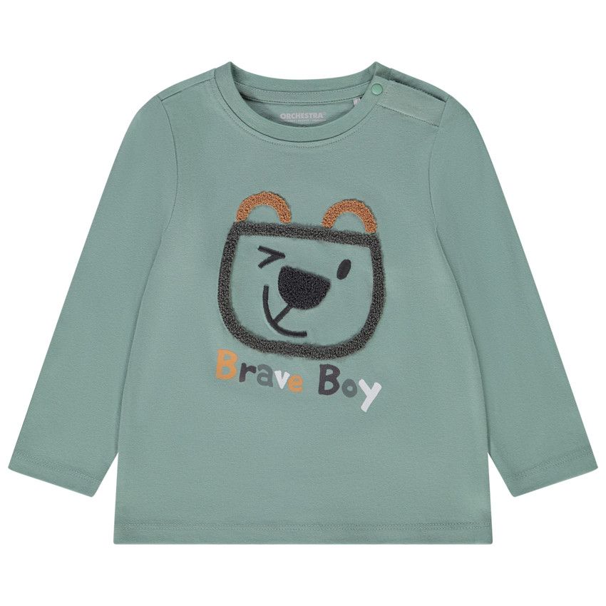T-shirt manches longues en jersey broderie bouclette pour bébé gaçon - Vert