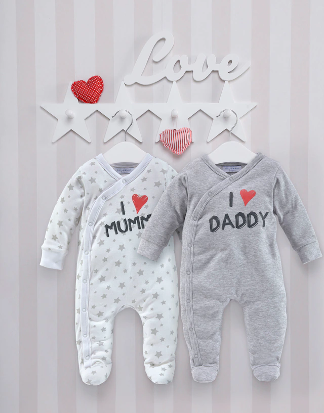 KIDSWORLD Schlafoverall »2er Schlafoveralls: I love Mummy / I love Daddy«, 2 Stk. aus Bio-Baumwolle, Baby-Overalls