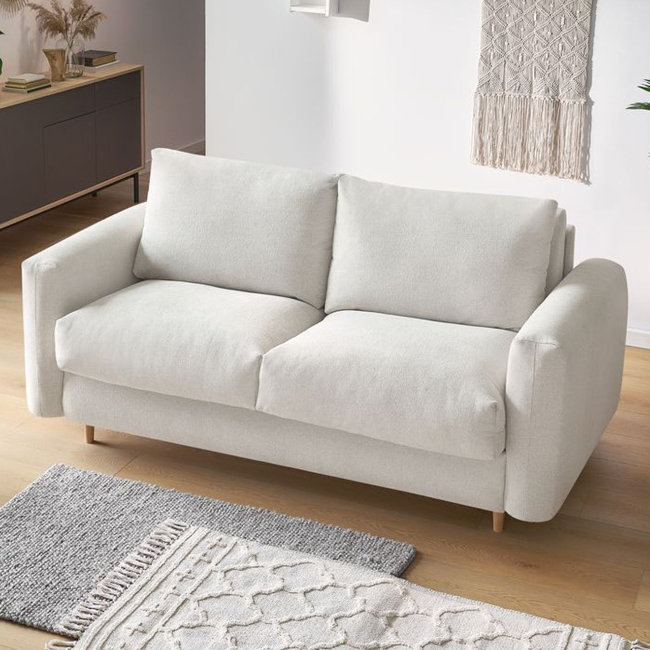 Bobochic Canapé droit cocoone convertible express  beige - 200x105x98 cm