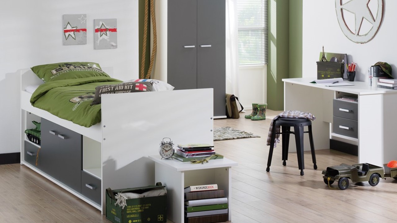 Kajuitbed Jesse hoog wit/donkergrijs