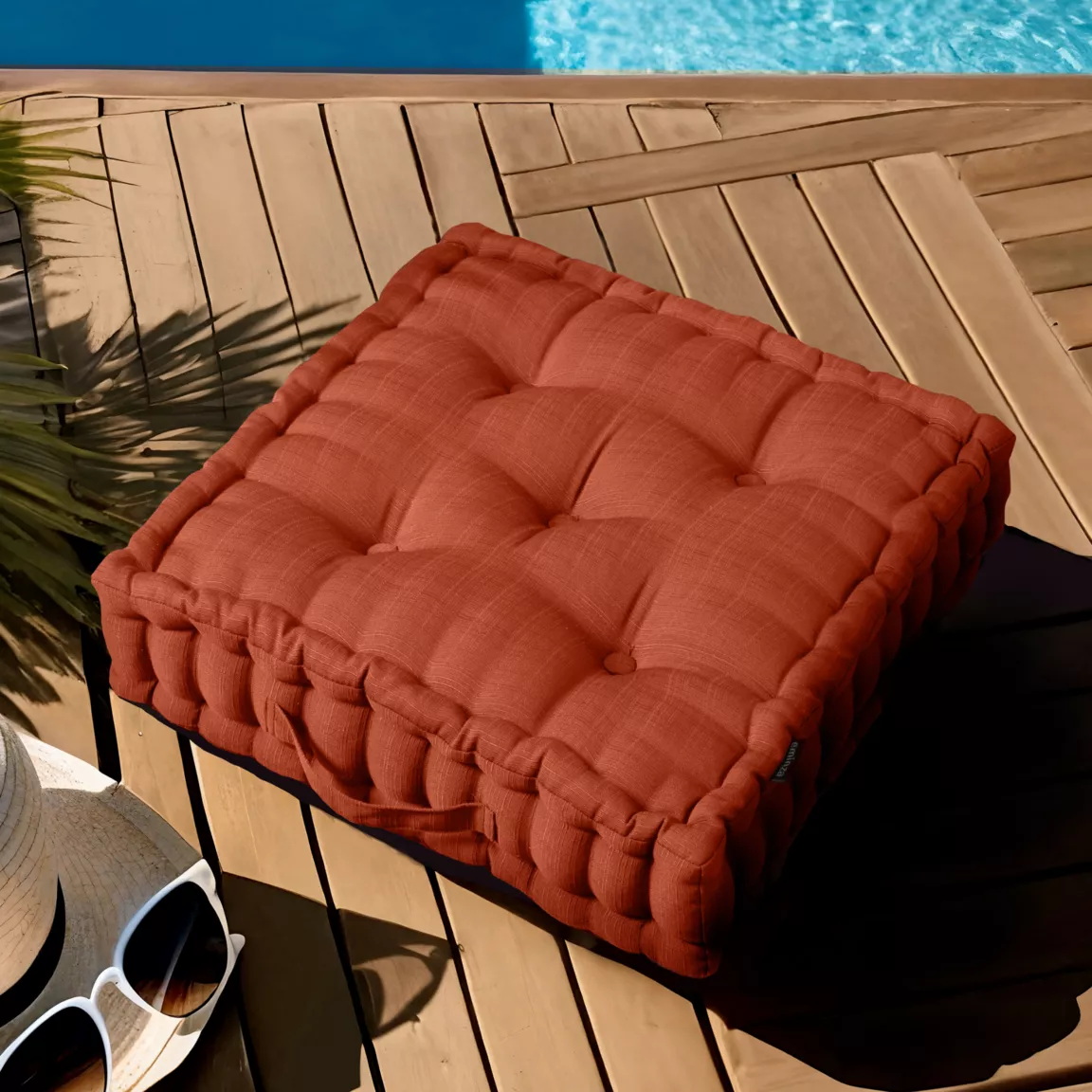 Coussin de sol extérieur capitonné (50 x 50 cm) Sunset Terracotta