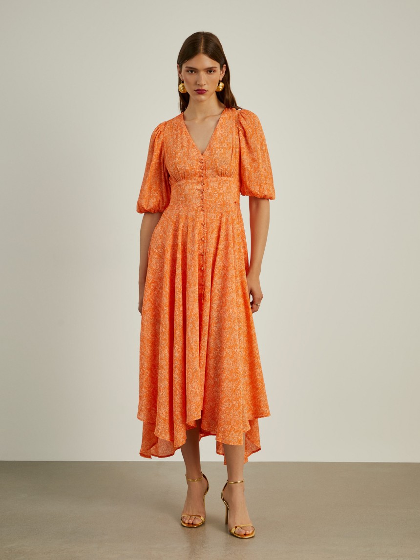 Vestido midi de manga curta com padrão