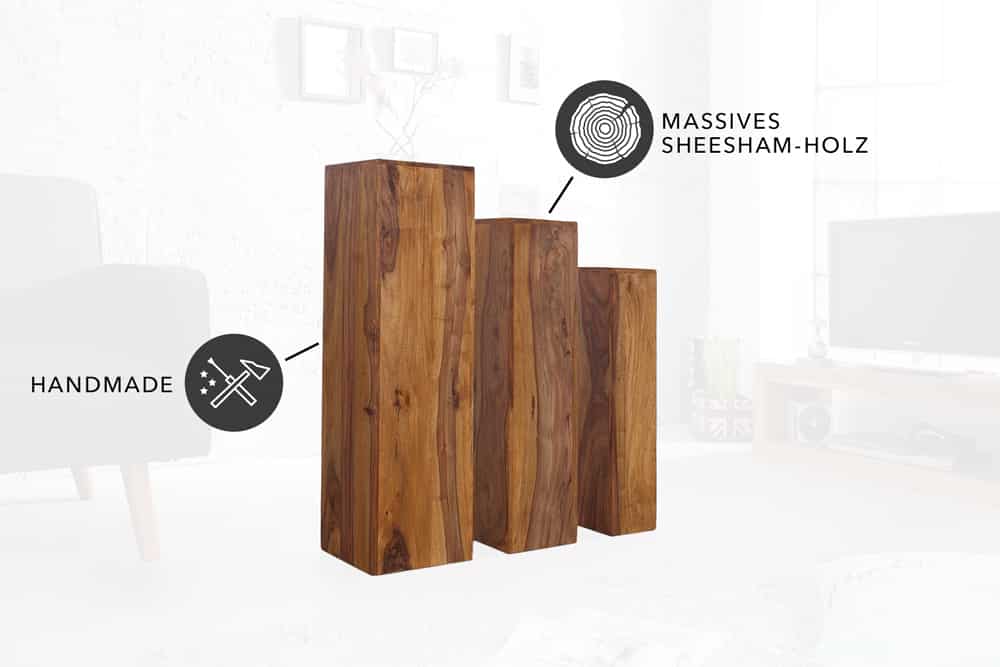 Design Deko Säule 3er Set MAKASSAR 80cm braun Sheesham stone finish Handarbeit