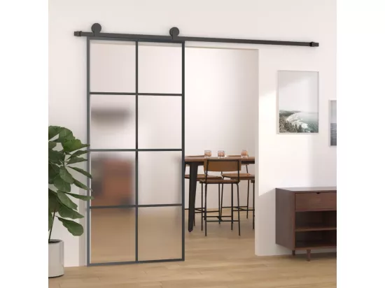 Porte coulissante Aluminium et verre ESG 90x205 cm Noir
