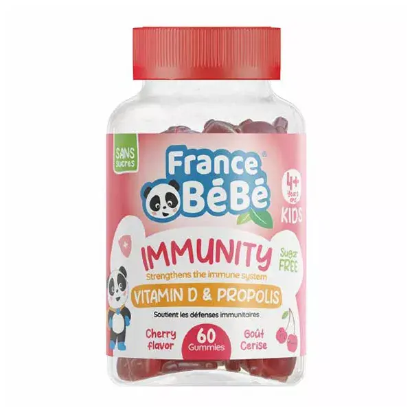 Gomas de nutrição infantil France Baby para imunidade, sabor cereja +4a