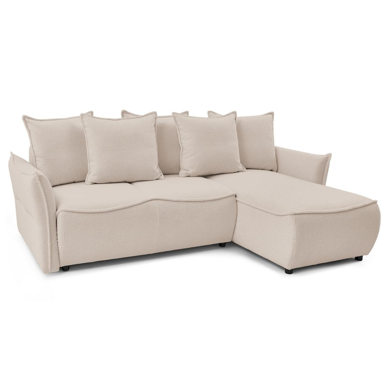 Bobochic Canapé d'angle droit convertible bouclette Léon beige - 242x158x90 cm