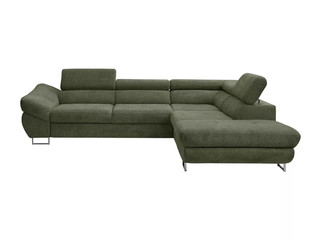 Canapé d'angle droit convertible en tissu texturé vert DALIAS