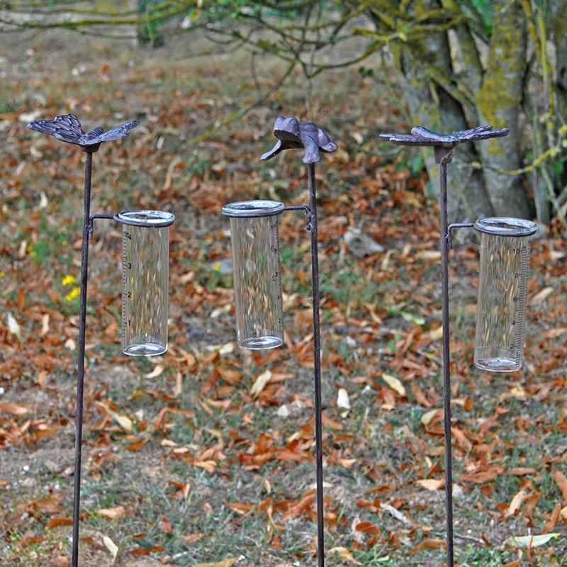 Set 3 pluviomètres grenouille, papillon, libellule