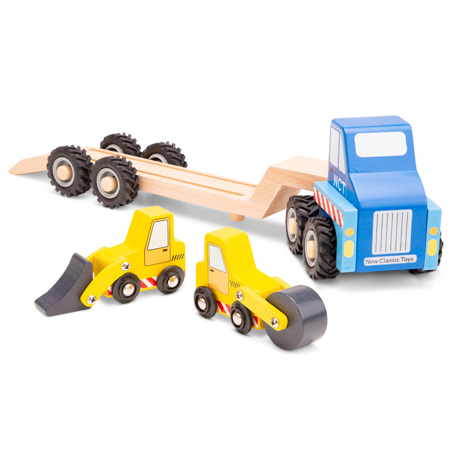 Autotransporter aus Holz mit Radlader Walze Abschleppwagen Transporter