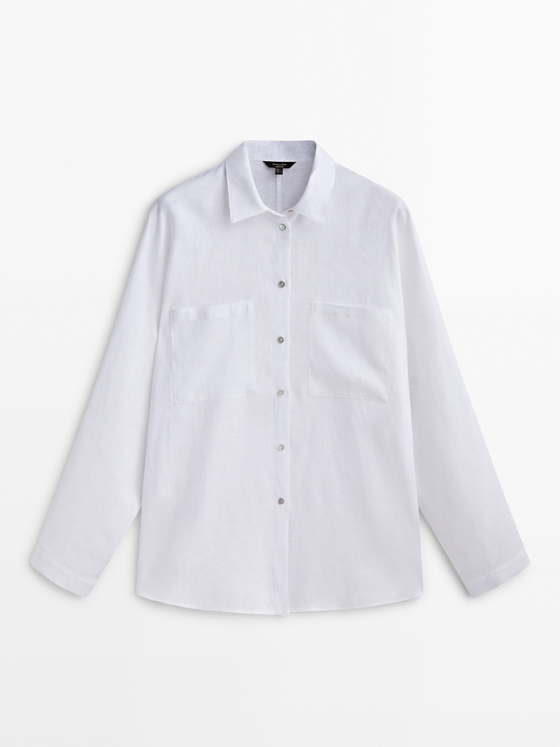 Camisa 100% linho com bolsos - BRANCA
