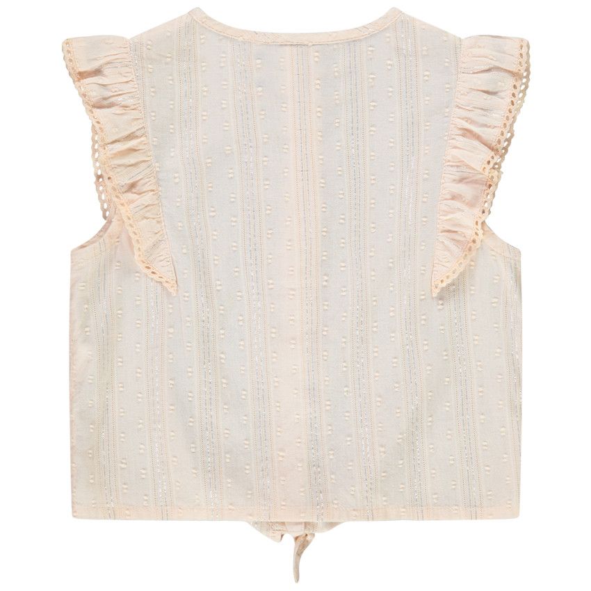 Chemise en voile plumetis à manches courtes volantées pour fille - Rose