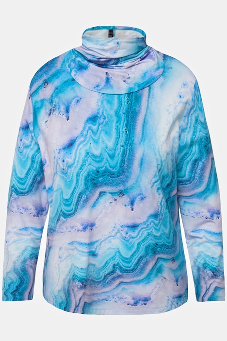 Ski-Shirt, Marmormuster, Loop, V-Ausschnitt, Langarm