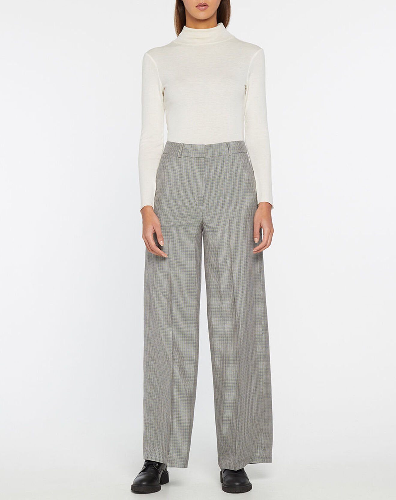 Galeries Lafayette Pantalon large et fluide imprimé pied-de-poule bleu