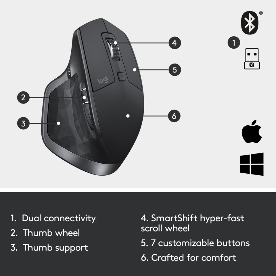 Logitech - MX Master 2S trådløs mus Bluetooth Sort