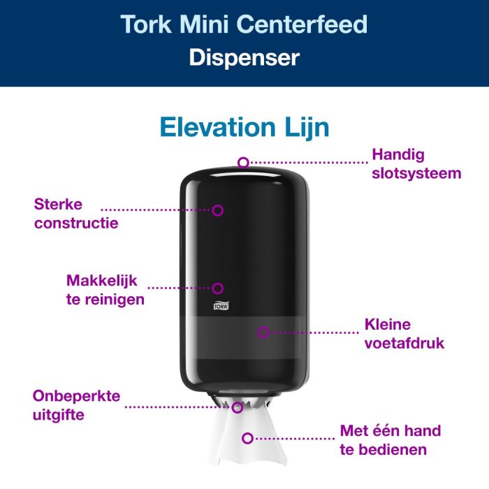 Tork 558008 dispenser centerfeed M1 zwart kunststof Elevation-Line minirollen (558008)
