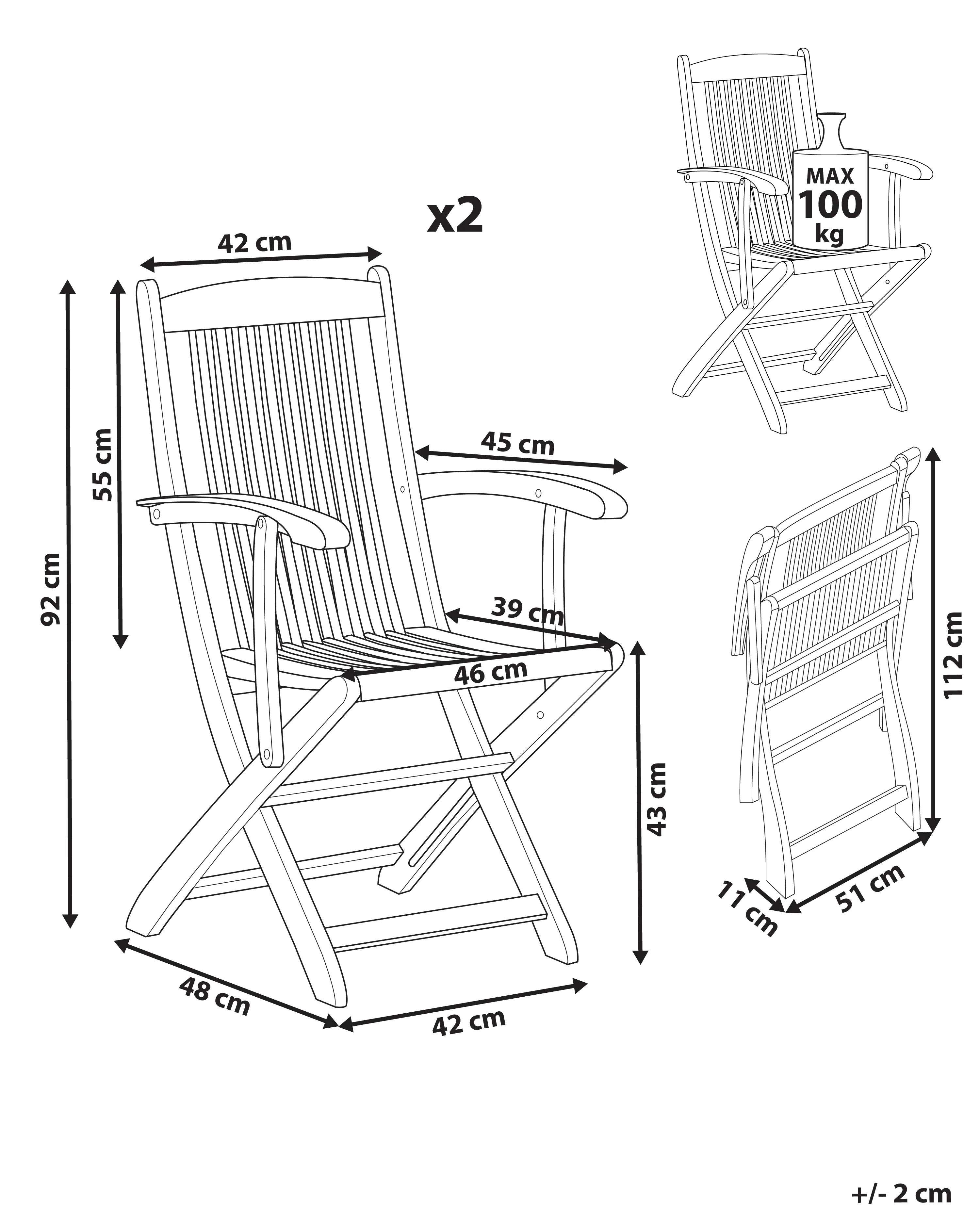 Set van 2 tuinstoelen MAUI II Acaciahout Lichtbruin