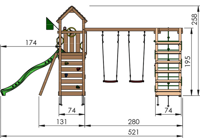Jungle Gym Safari legetårn m/gynger & klatremodul grå
