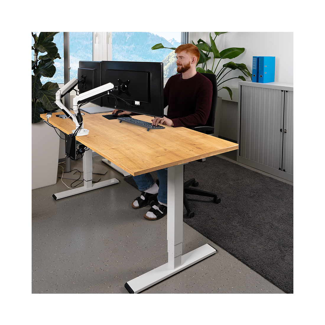 Contini höhenverstellbarer Bürotisch 1.6 x 0.8 m Eichendekor / Gestell weiss