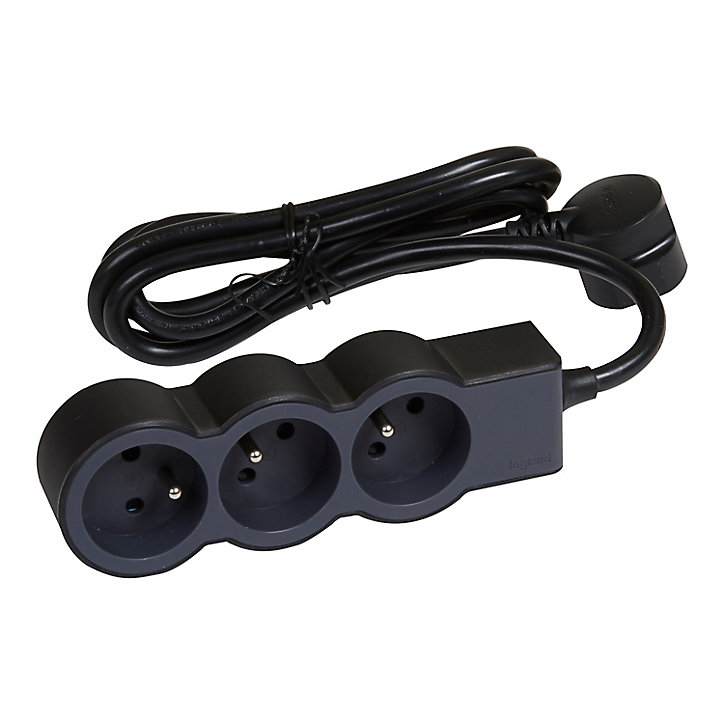 Multiprise 3 prises Legrand noir et gris 3 m