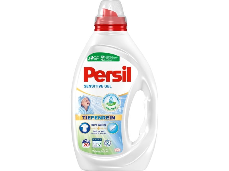 Persil Flüssigwaschmittel Gel Sensitive 20 WG, 0.9 l Vollwaschmittel für Babykleidung und Allergiker