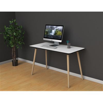 Bureau home office HOPM - 114 x 60 cm - pied hêtre et plateau blanc