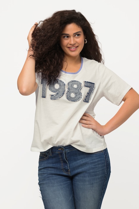 T-Shirt, Jeanszahlen, A-Linie, Rundhals, Halbarm