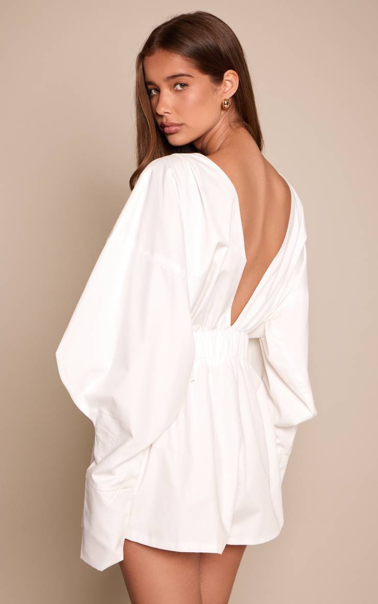 Blanc Combinaison-short Chemise En Coton À Décolleté Plongeant