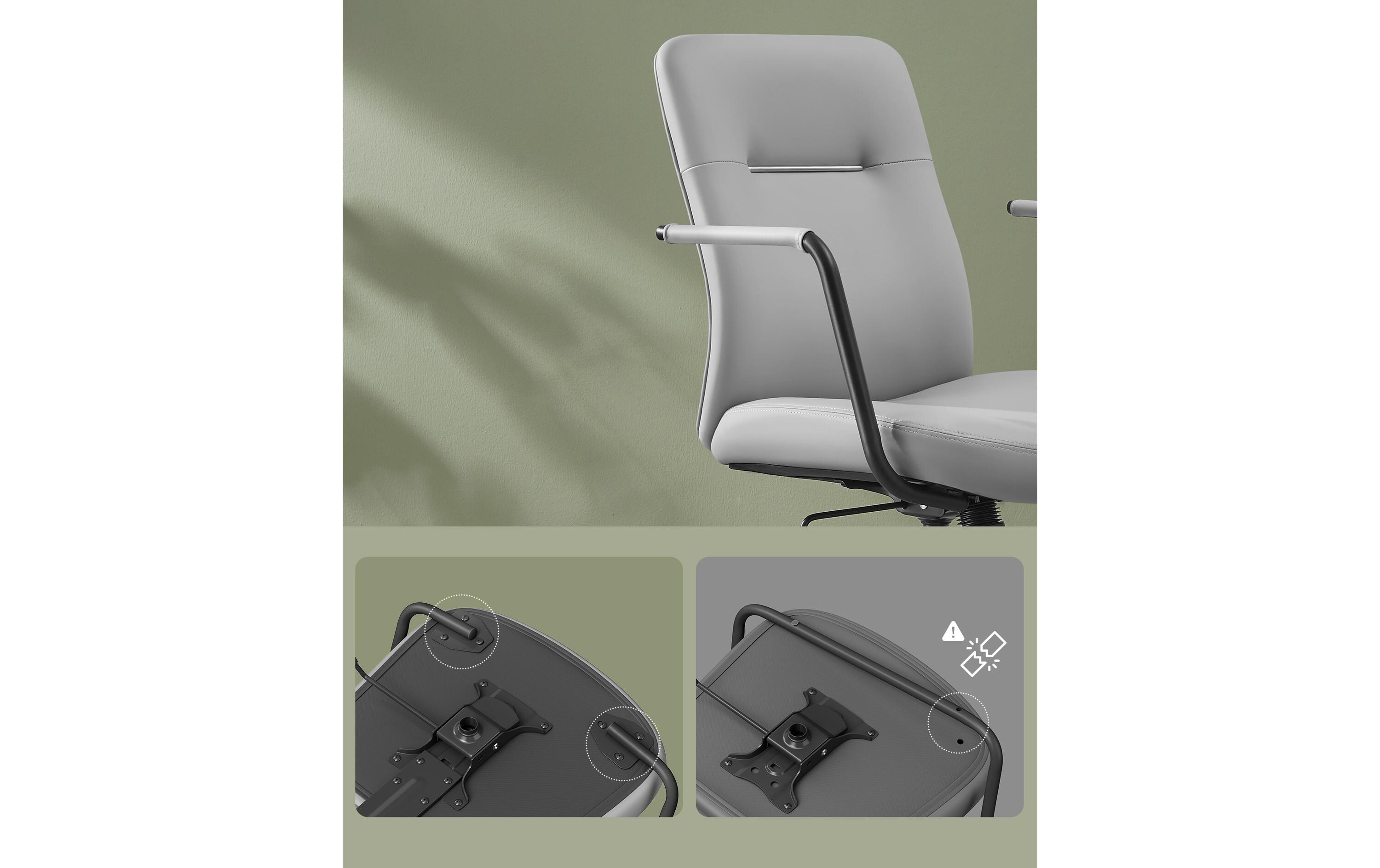 Bürostuhl mit Polsterrücken und Armlehnen, Grau<br>Drehstuhl mit gebogenem Sitz
