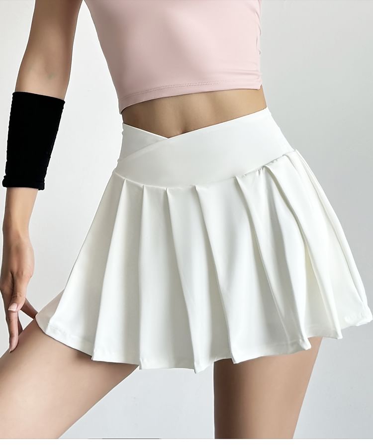 Engiko - Hoge taille sport effen geplooide skorts