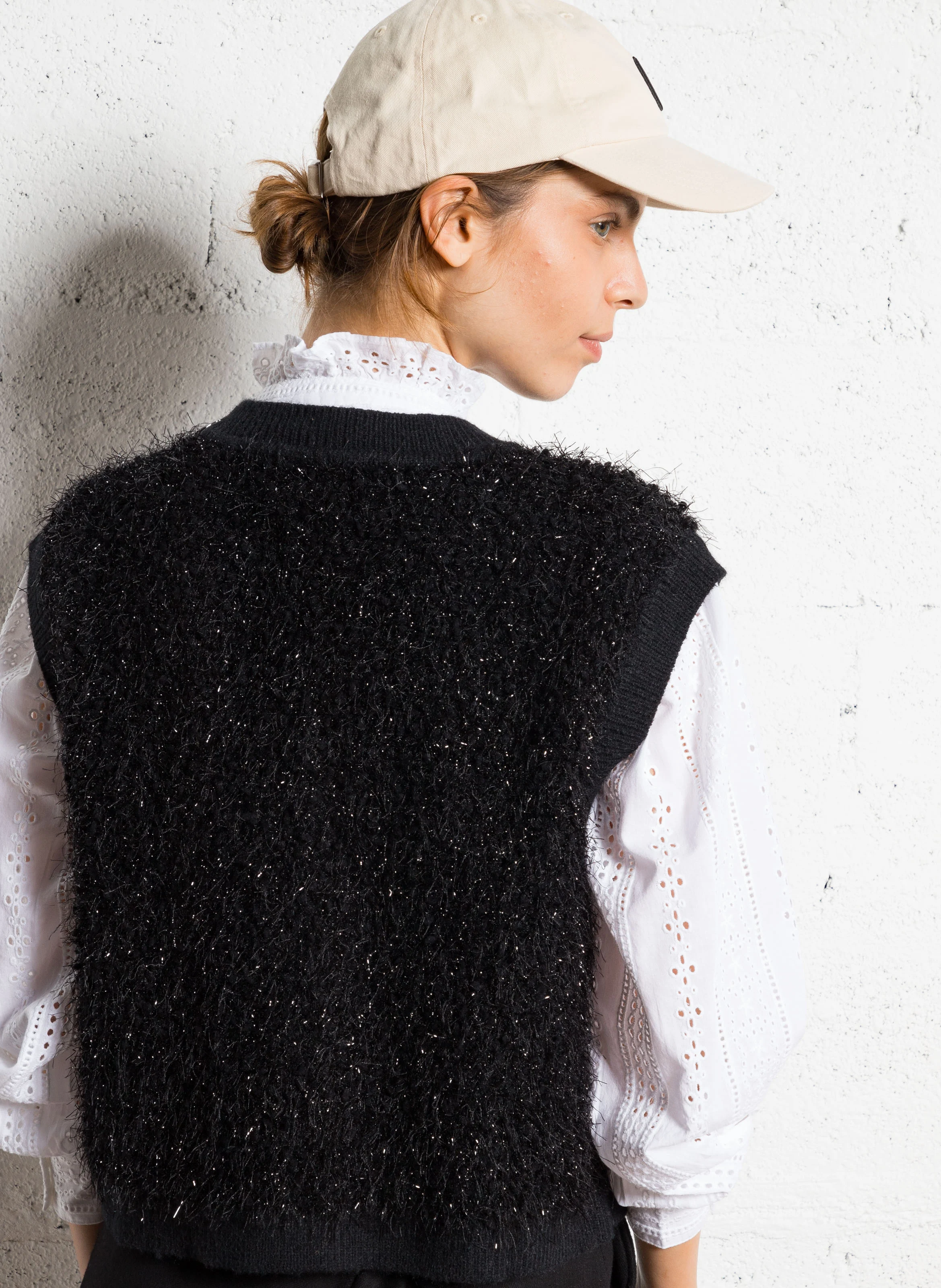 CHARLOTTE - Gilet sans manches effet fourrure | Noir