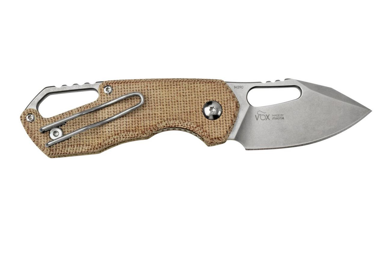 MKM Isonzo FX03M-3NC Clippoint M390, Natural Canvas Micarta zakmes, Jesper Voxnaes design