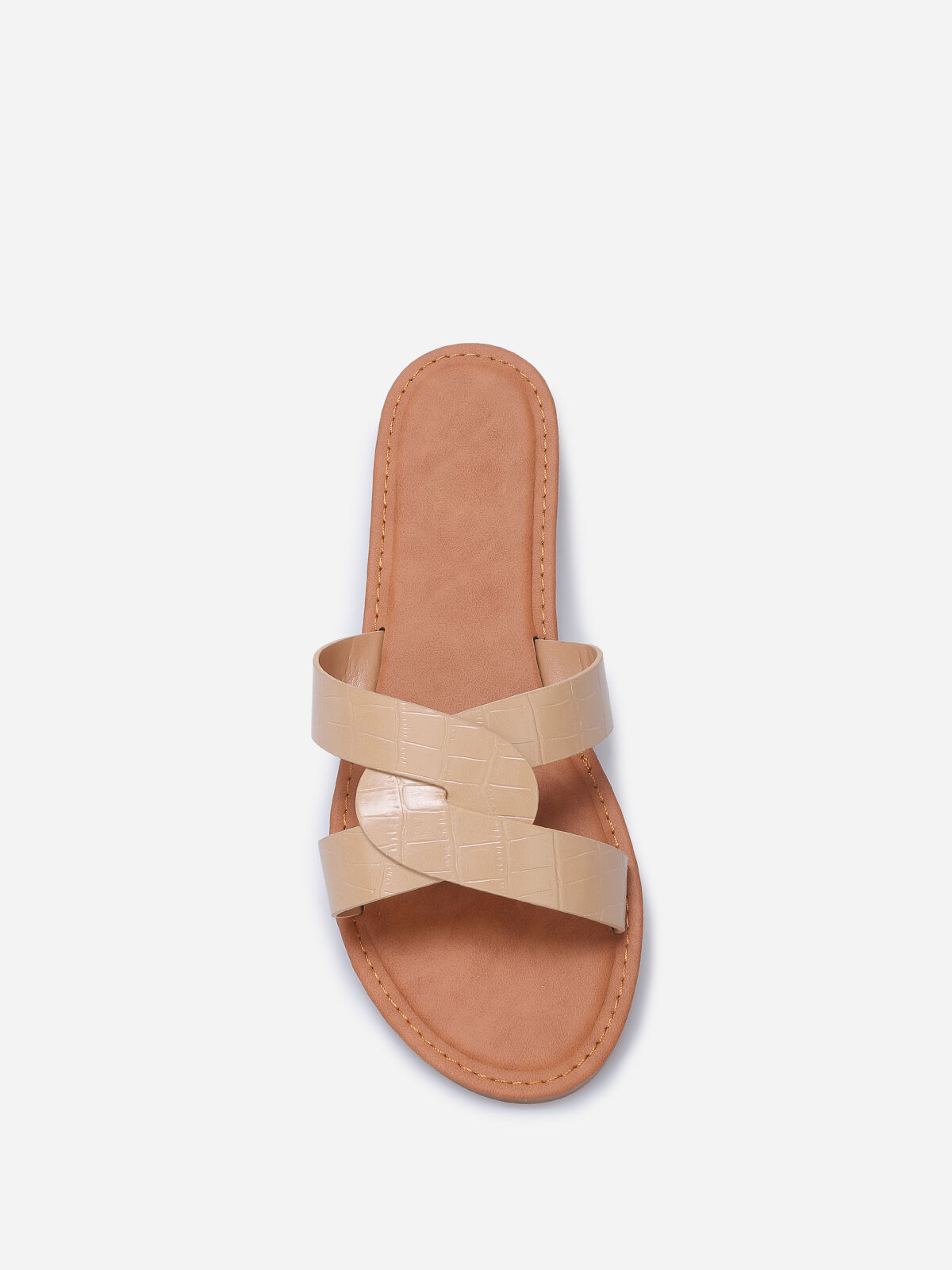 Mules croco à brides croisées grandes tailles- Beige