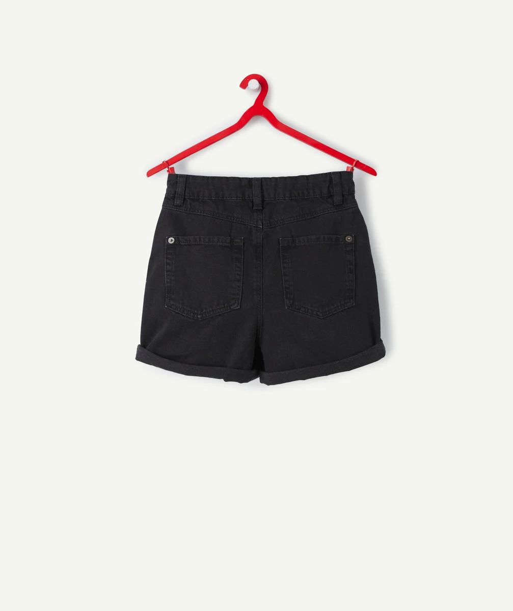 short taille haute fille en denim low impact noir