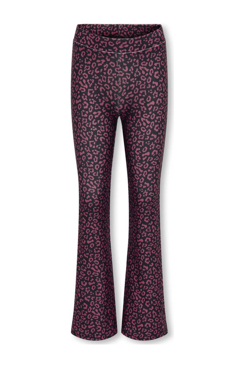 ONLY flared broek KOGESRA met panterprint zwart/roze