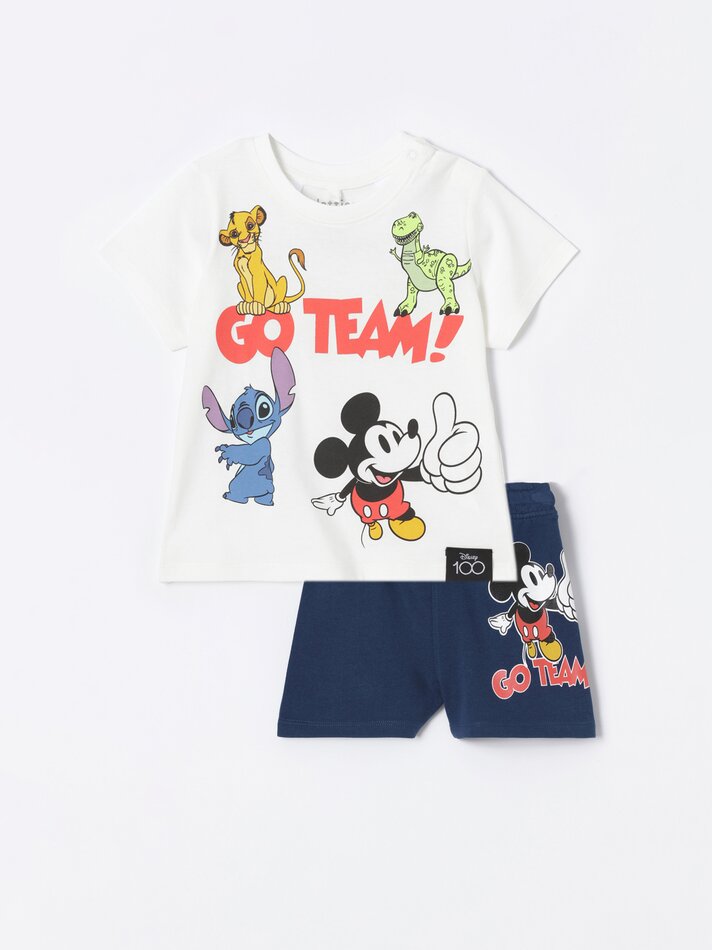 Conjunto de camiseta e shorts com personagens ©DS - Branco
