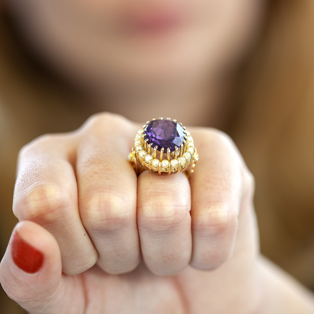 Bague d'occasion or 750 jaune perle de culture du japon corindon