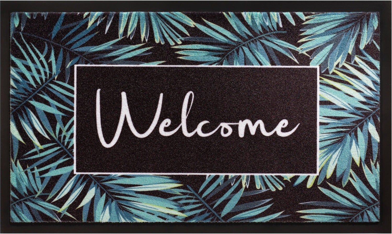 Schoonloopmat Welcome Leaves blauw 45 x 75 cm
