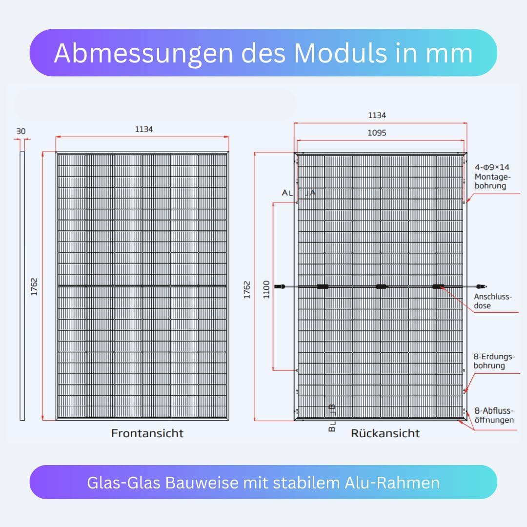 Trina Vertex S+ 430 Watt Solarmodul - Transparent bifazial Version - edles Photovoltaikmodul mit hohem Wirkungsgrad