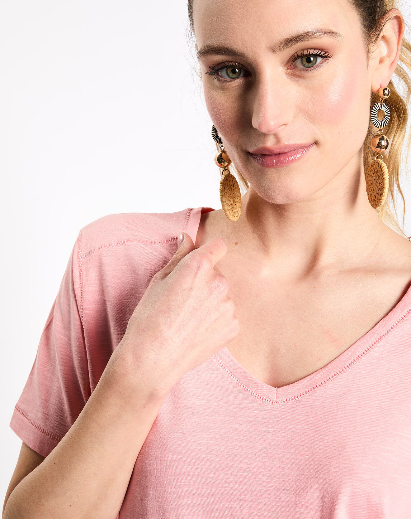 Esprit T-Shirt col v flamme rose